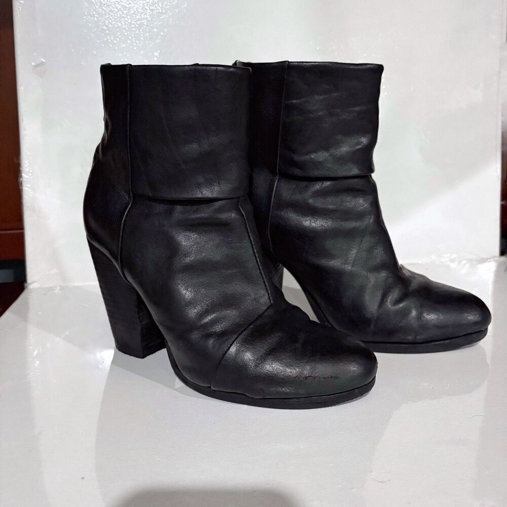 rag & Bone Ankle Boots Women 37 US7 Black Leather Block Heel 3.5" Chic Indie